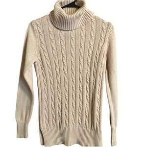 LOFT Turtleneck Cable Knit Sweater Light Pink Small